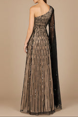 One Shoulder A-Line Gown