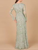 Beaded Dress with Sheer Long Sleeves