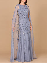 Mermaid Beaded Dress with Long Cape - OUTLET