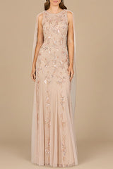 Mermaid Beaded Dress with Long Cape - OUTLET