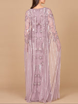 Beaded Sheath Dress with Long Cape