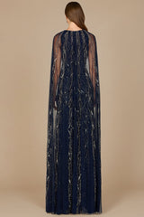 Elegant Beaded Dress with Long Cape