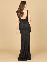 Cowl Draped Back Beaded Dress