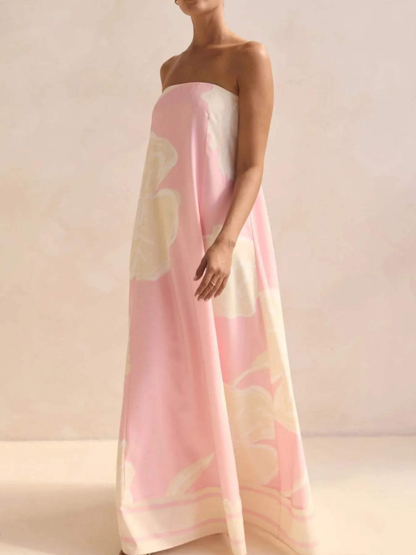 Smocked Printed Tube Maxi Dress - Trendsi - Flyclothing LLC