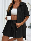 Button Up Shirt and Drawstring Shorts Set - Trendsi - Flyclothing LLC