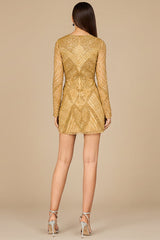 Long Sleeve Beaded Cocktail Dress