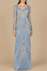 V Neck Beaded Long Sleeve Dress