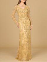 V Neck Beaded Long Sleeve Dress