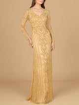 V Neck Beaded Long Sleeve Dress