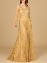 Beaded Long Dress with Flare Sleeves