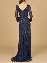 V-Neck Beaded Gown with Sleeves