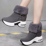 Fuzzy Side Zipper Platform Ankle Boots - Trendsi - Flyclothing LLC