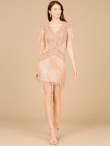 Beaded Fringe Short Dress with Cap Sleeves
