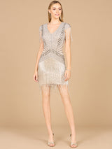 Beaded Fringe Short Dress with Cap Sleeves