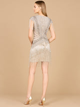 Beaded Fringe Short Dress with Cap Sleeves