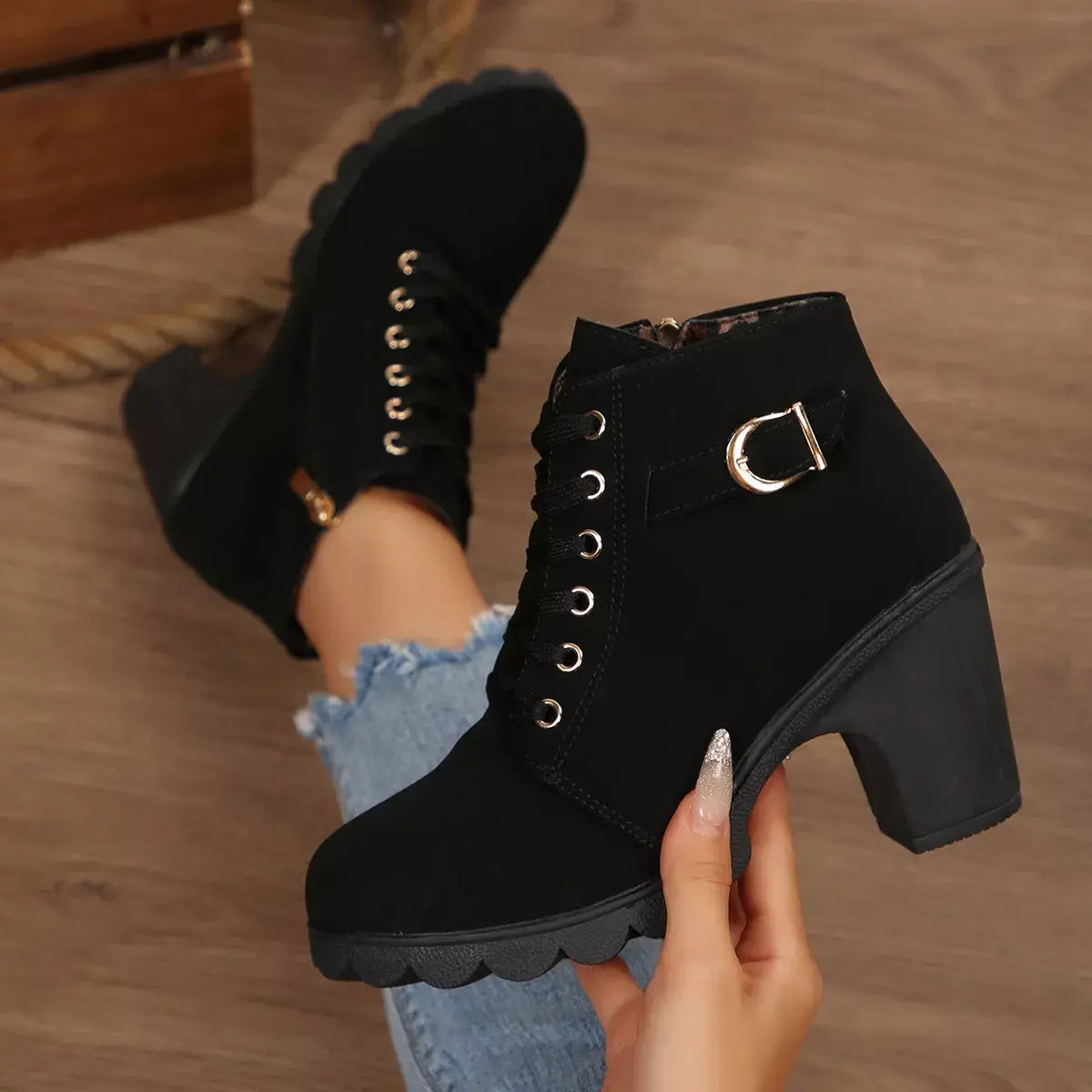 Lace Up Block Heels Boots - Trendsi - Flyclothing LLC