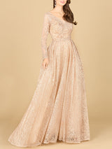 Long Sleeve, A-line Gown with a V-Neckline