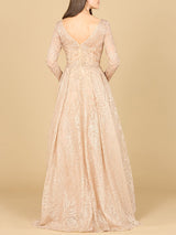 Long Sleeve, A-line Gown with a V-Neckline