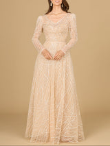 Long Sleeve V-Neck Ballgown