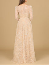 Long Sleeve V-Neck Ballgown