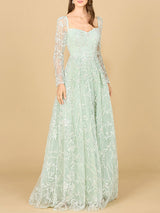 Long Sleeve Beaded Lace Gown | 29151