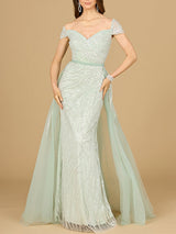 Classic Off Shoulder Overskirt Gown
