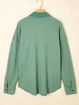Waffle Knit Vintage Patchwork Button Up Loose Shirt - Trendsi - Flyclothing LLC