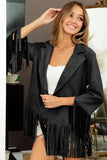 BiBi Suede Single Blazer with Fringed Hem - Trendsi - Flyclothing LLC