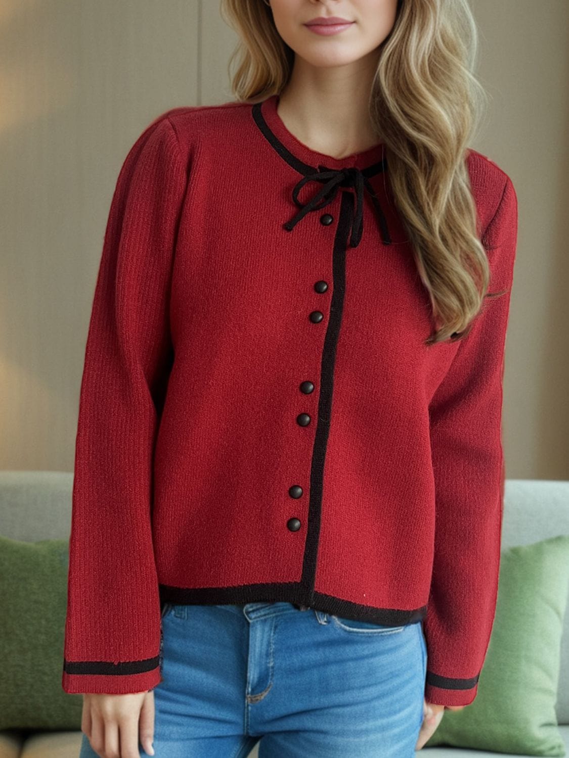 Button Down Long Sleeve Cardigan - Trendsi
