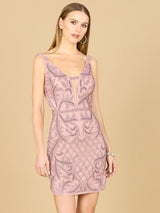 Deep V-Neck Beaded Mini Dress with Low Back
