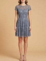 Cap Sleeve Sequin Short Dress