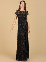3D Floral Embellished Cap Sleeve Gown | 29181