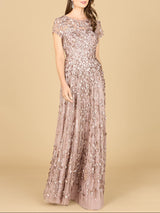 3D Floral Embellished Cap Sleeve Gown | 29181