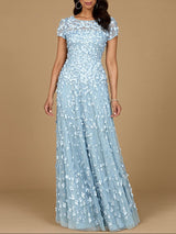 3D Floral Embellished Cap Sleeve Gown | 29181