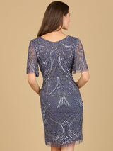 Beaded Cocktail Dress with Short Sleeves  - OUTLET