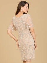 Beaded Short Dress with Cape Sleeves  - OUTLET