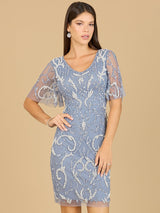 Beaded Short Dress with Cape Sleeves  - OUTLET