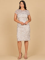 3D Applique Midi Dress with Cap Sleeves