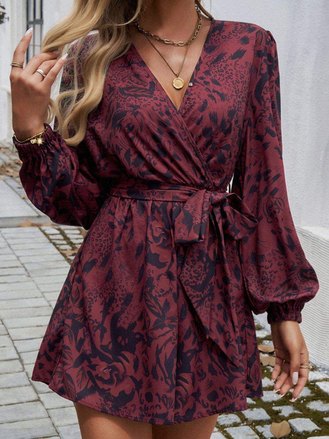Devine Tied Surplice Long Sleeve Romper - Trendsi - Flyclothing LLC