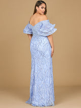 Off Shoulder Mermaid Beaded Gown with Tiered Sleeves