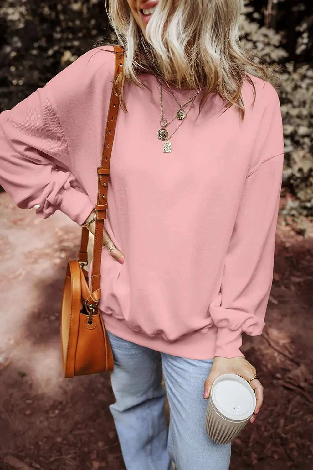 Round Neck Long Sleeve Sweatshirt - Trendsi - Flyclothing LLC