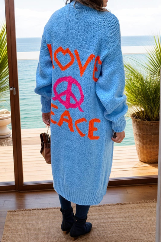 Peace Sign Long Sleeve Cardigan - Trendsi