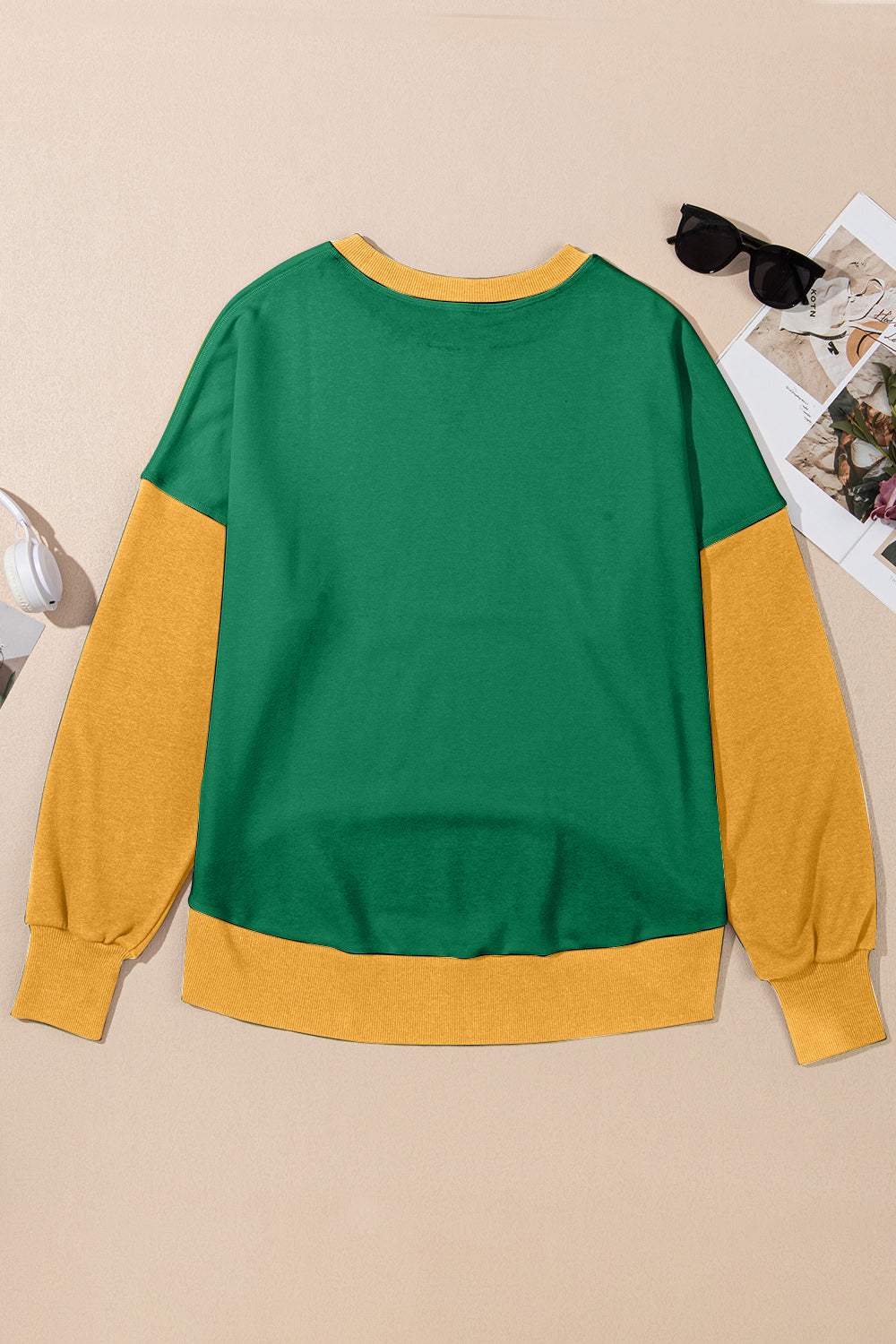 Contrast Round Neck Long Sleeve Sweatshirt - Trendsi - Flyclothing LLC