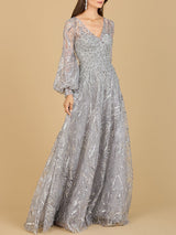 V Neckline Long Sleeve Gown