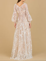 V Neckline Long Sleeve Gown