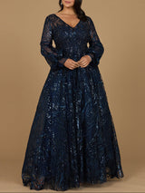 V Neckline Long Sleeve Gown