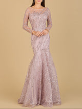 Long Sleeve Mermaid Beaded Gown