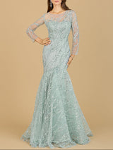 Long Sleeve Mermaid Beaded Gown