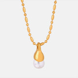 Titanium Steel Pearl Pendant Necklace - Trendsi - Flyclothing LLC