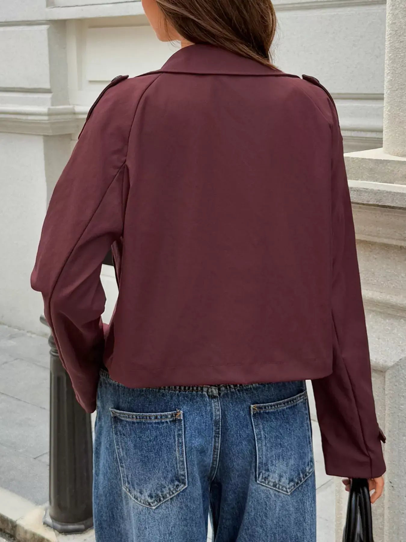 Cropped Double-Breasted Raglan Sleeve Jacket - Trendsi - Flyclothing LLC